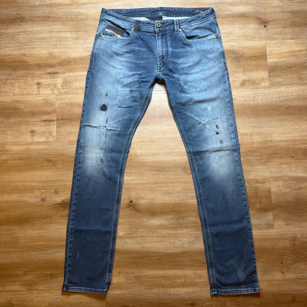 Diesel Thavar-NE JoggJeans Mens 34 Blue Distressed Slim Fit Stretch Hybrid 0607U